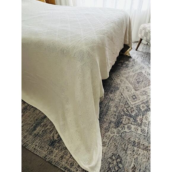 White Cotton Waffle Weave Blanket King USA WPL 1675 Vintage Diamond 25 Beacon ? - Picture 6 of 16